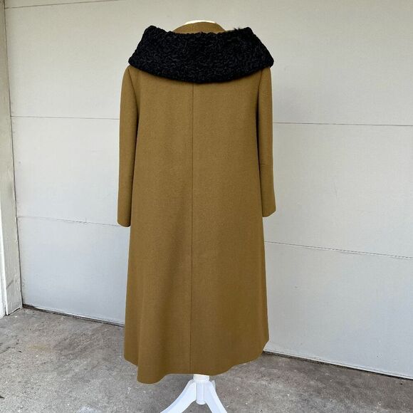 1950s Versailles Olive Wool Swing Coat Persian Lamb Fur Collar Union Made Canada - Picture 6 of 13